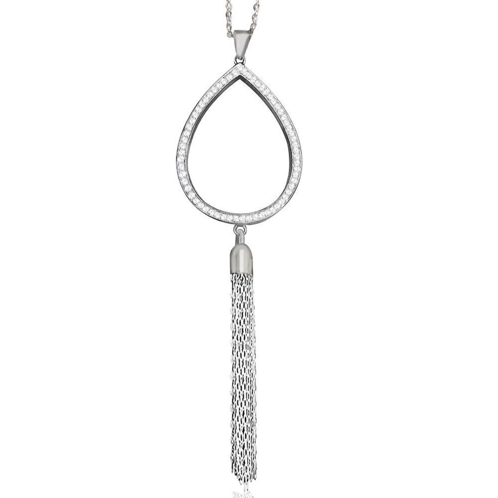 Swarovski teardrop tassel necklace silver